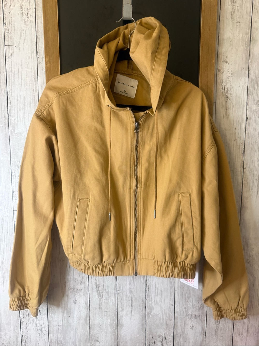 Celebrity Pink Cropped Utility Hoodie Jacket Brown/Tan Size XL NWT Basic - Picture 3 of 8